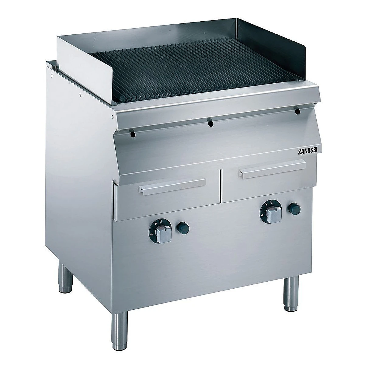 Zanussi EVO700 fritstående gasgrill i rustfrit stål, 800 mm, set skråt forfra
