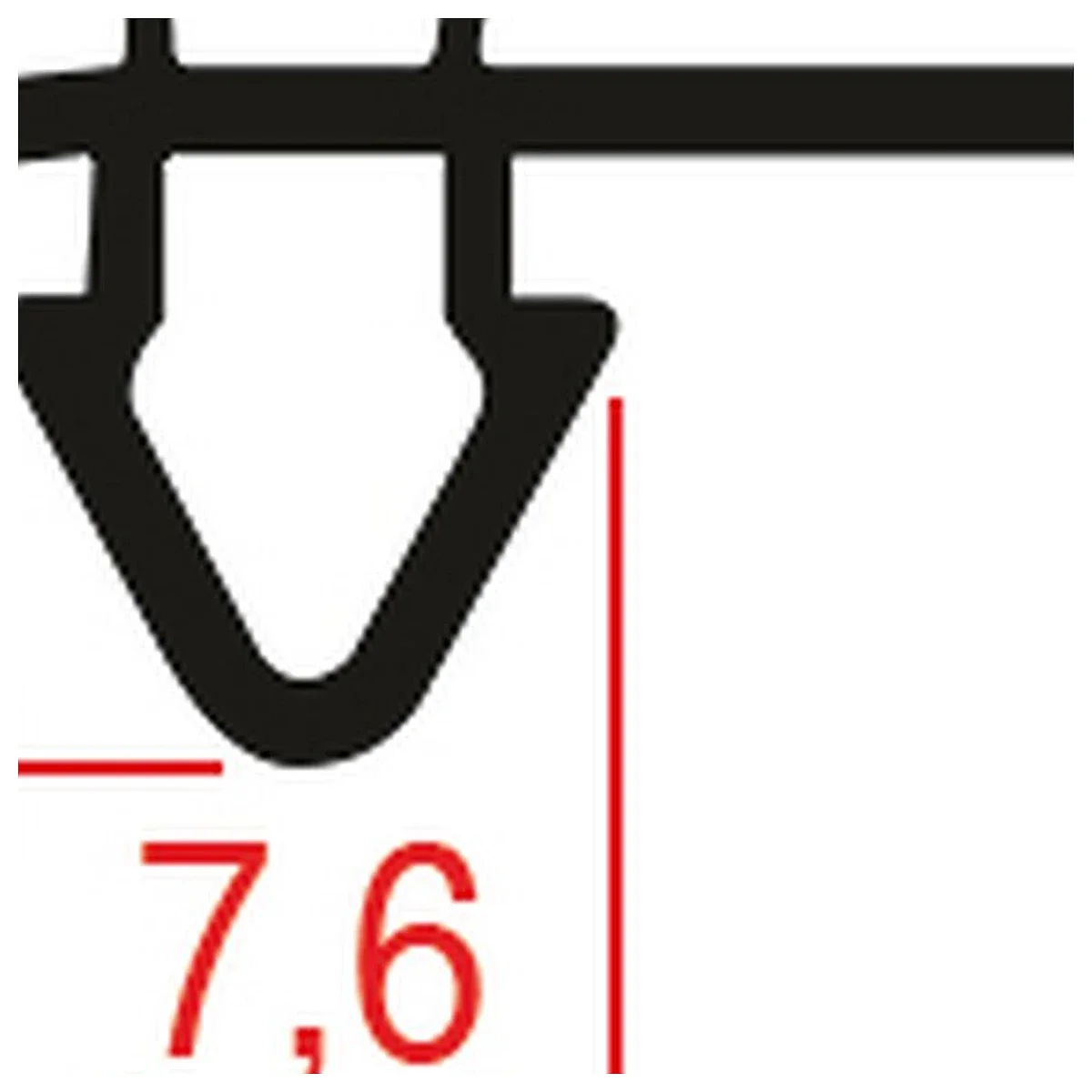 Detalje af 7,6 mm fastgørelsesfod på tætningsprofil 1022
