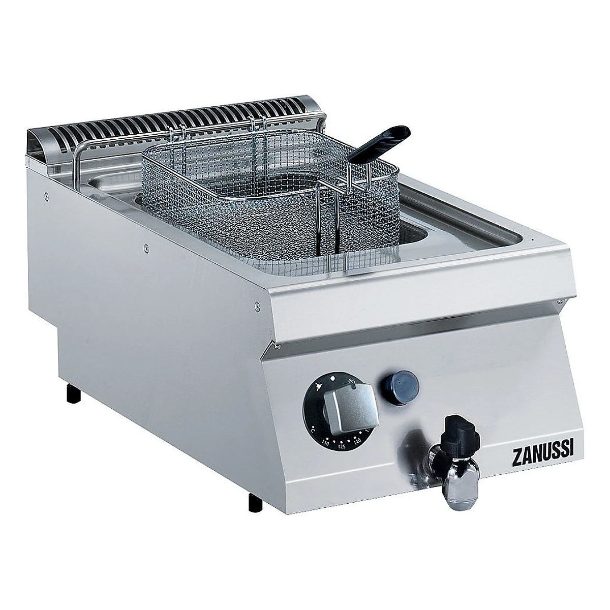 Zanussi EVO700 gasfriture 7 liter i rustfrit stål, 400 mm bordmodel, set skråt forfra