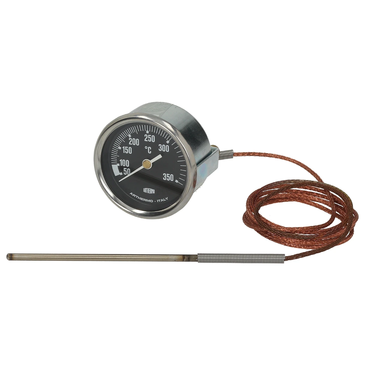 Teletermometer 50-350 grader sort ø 60 mm med kapillarrør og føler