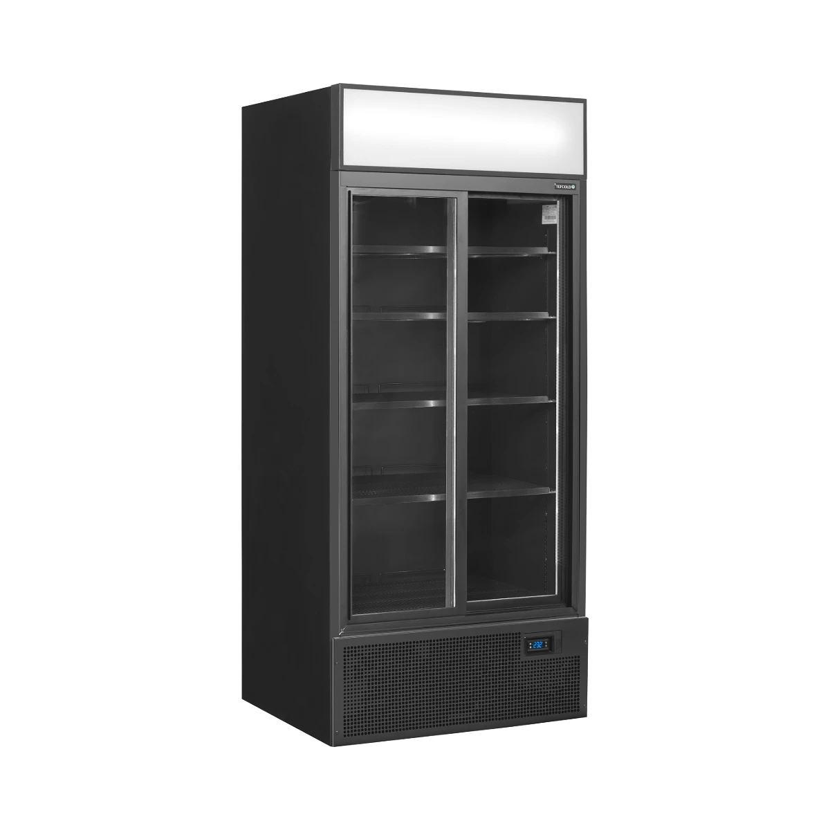 Sort 2, dørs displaykøler med lystop FSC891S black Tefcold, set forfra