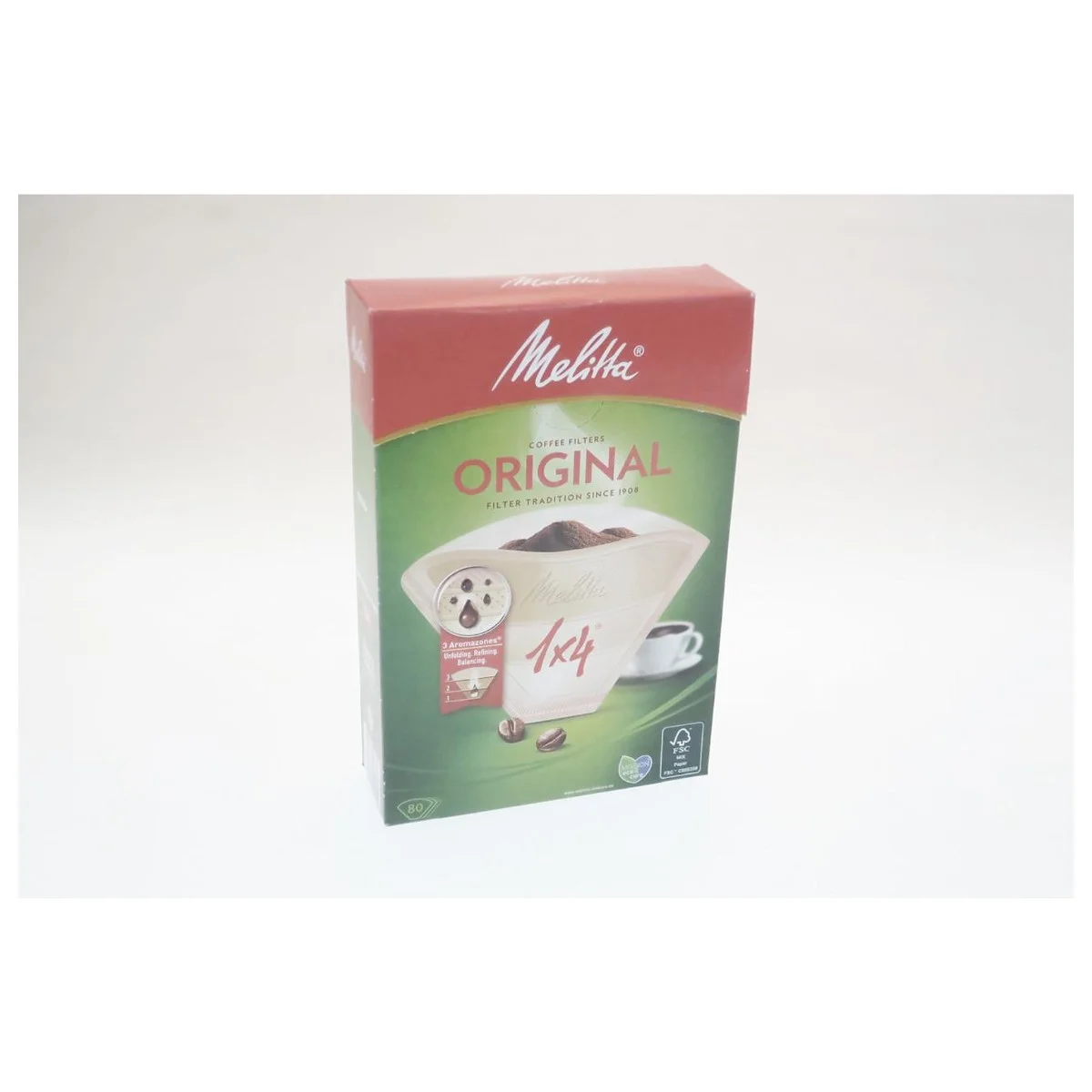 Æske med Melitta Original Aromapor kaffefiltre str. 1x4