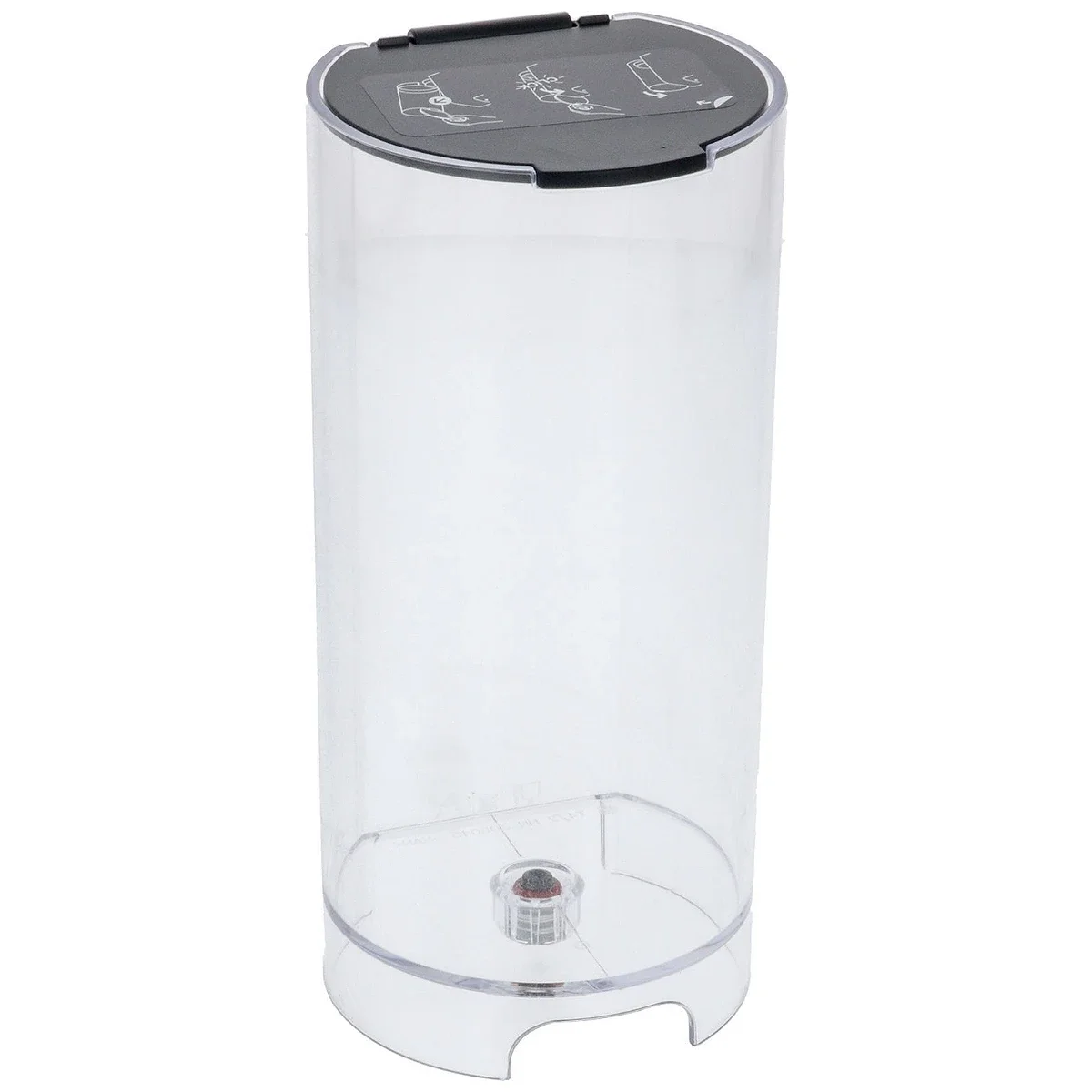 Klar vandtank med sort låg til DeLonghi FL306158 set forfra