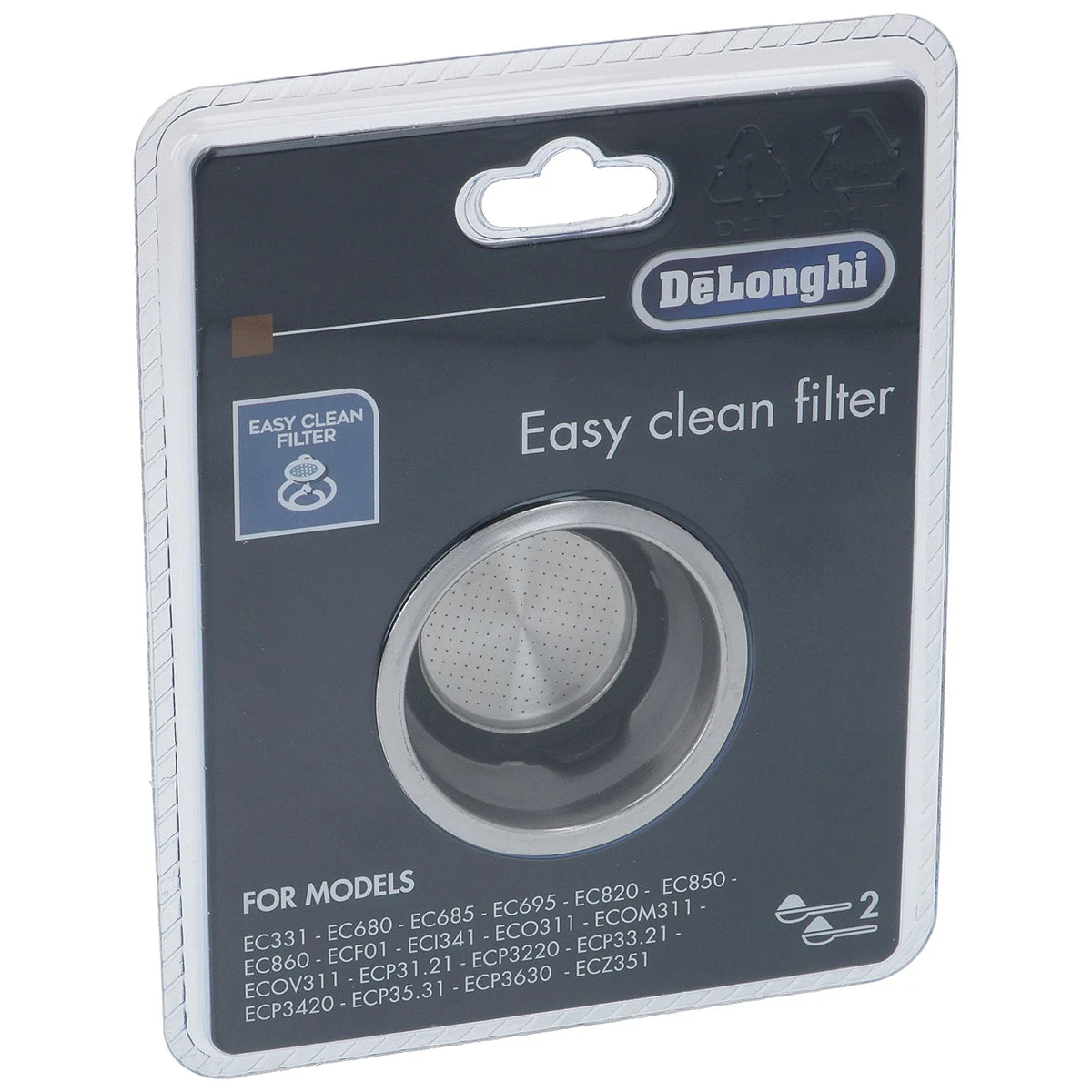 DeLonghi 2-kops filterindsats i original blisterpakning set forfra
