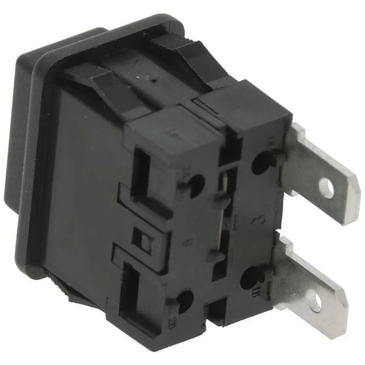 Sort 1-polet trykknap 16A 250V med spadestik til DeLonghi – vinkel 3