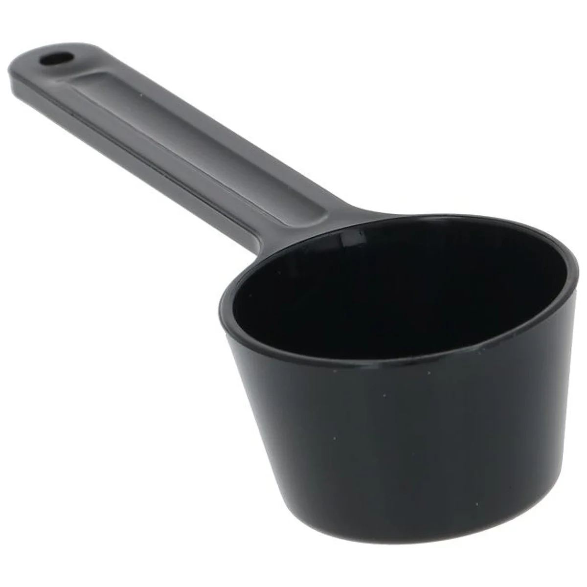 Sort doseringsske til DeLonghi set forfra med dyb rund skål