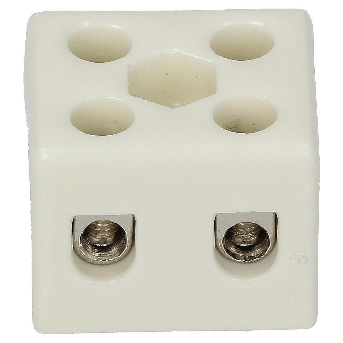 Keramisk terminalblok 2-polet i creme keramik, 25 x 23 x 20 mm