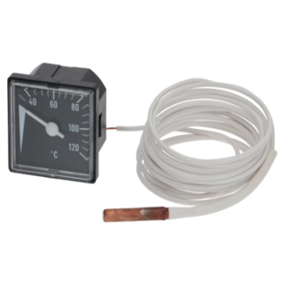 Kapillartermometer 0-120 °C 48x48 mm med skala kapillarrør og messingføler
