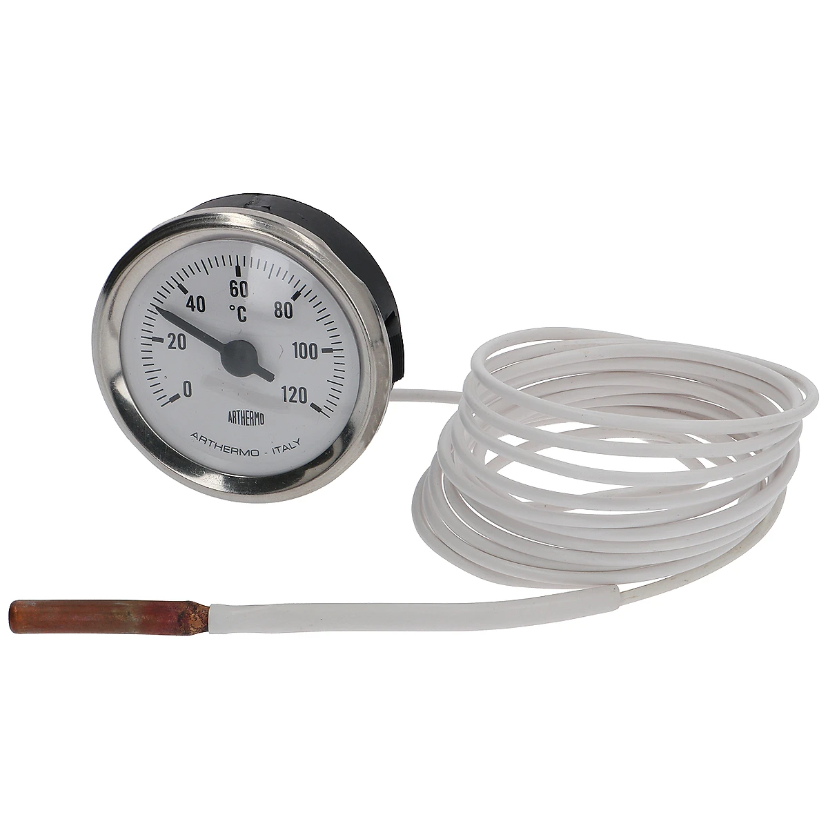 Hvidt rundt termometer ø 52 mm med skala 0-120 °C