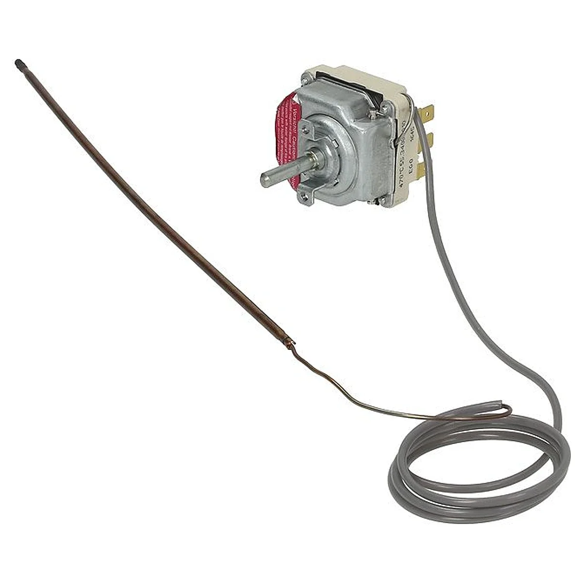 Ego 3-faset termostat 50-470 °C med langt kapillarrør og føler set forfra i fuld længde