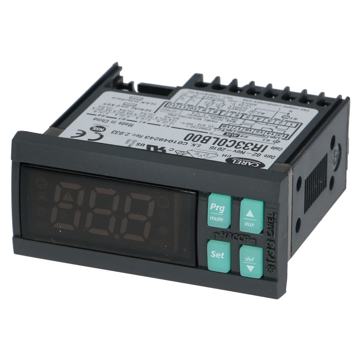 CAREL IR33C0LB00 køleregulator set forfra med display og fire taster