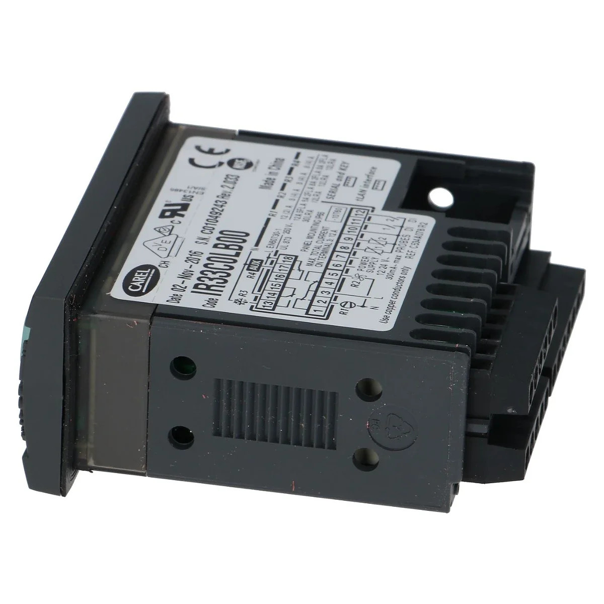CAREL IR33C0LB00 køleregulator set fra siden med sort kabinet