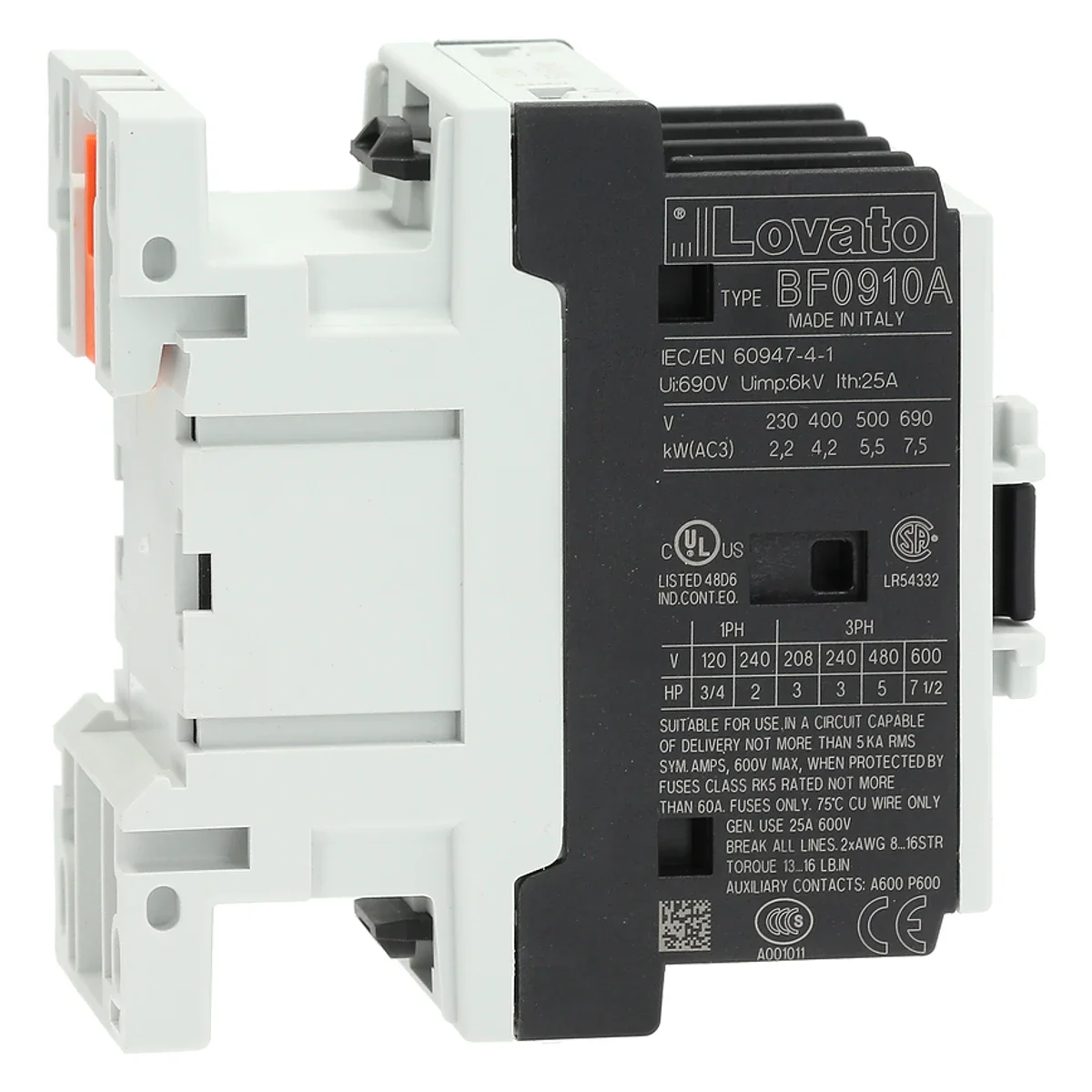 Lovato kontaktor 4,2 kW set fra højre side