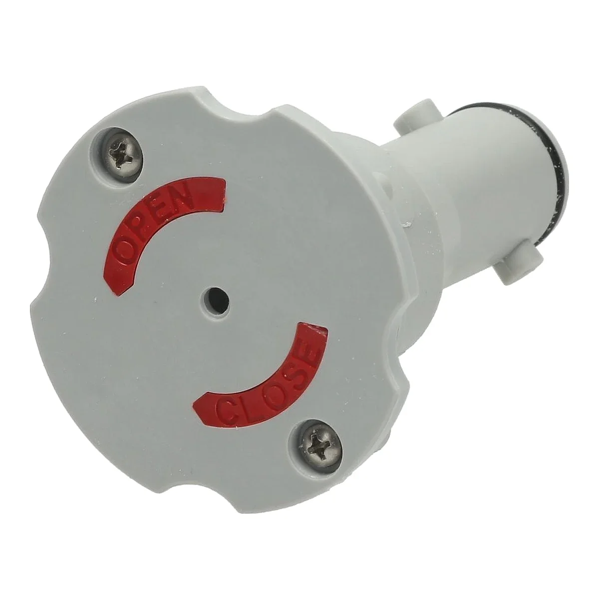 Overløbsrør ø 26 x 104 mm set skråt forfra med flangens røde markering