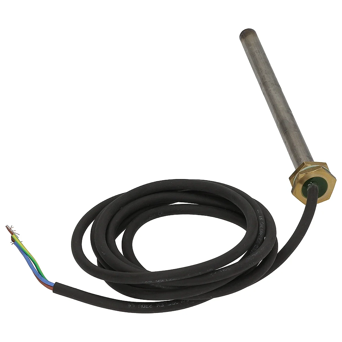 Varmelegeme set skråt oppefra med opviklet sort kabel