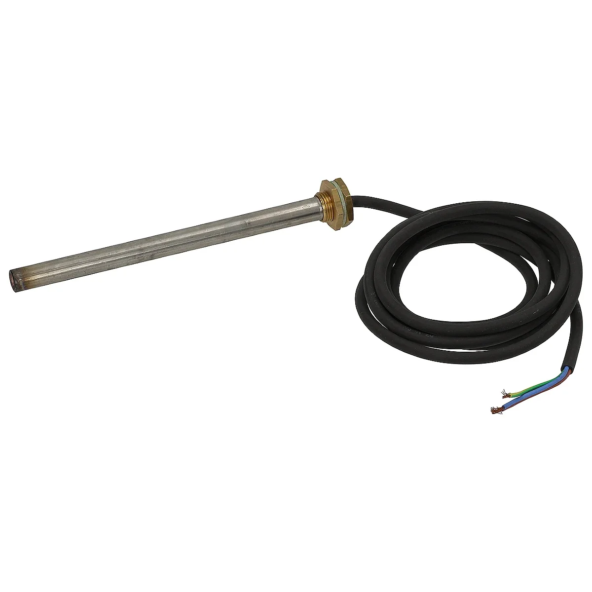 Varmelegeme set vandret med rustfri patron og kabel