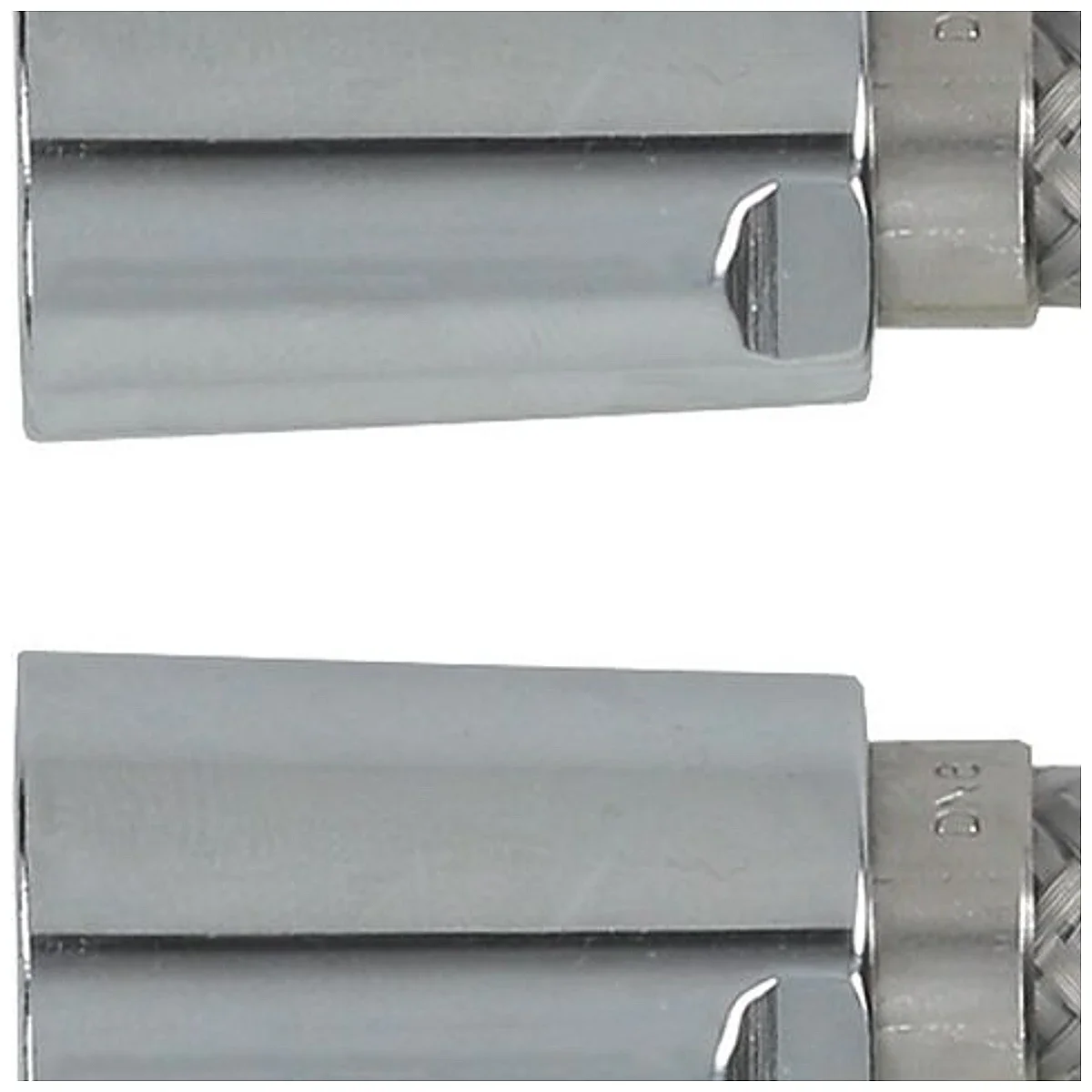 Flexslange ø 1/2 tomme, 1000 mm, PVC-belagt rustfrit stål – nærbillede af drejelige omløbere ø 1/2 tomme