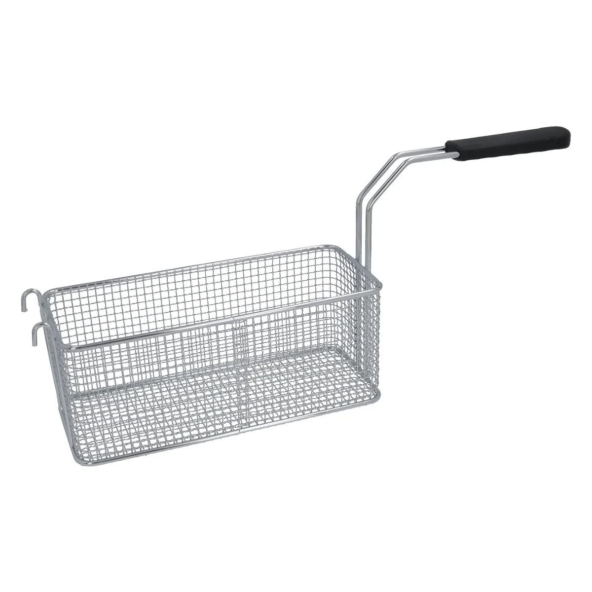 Forkromet friturekurv set forfra med sort plastgreb