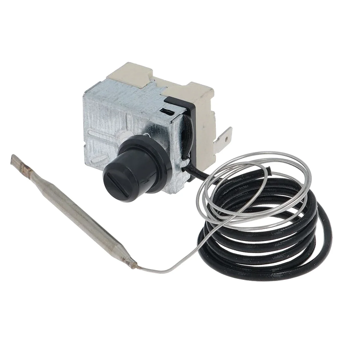 Sikkerhedstermostat 235 °C set forfra med sort reset-knap