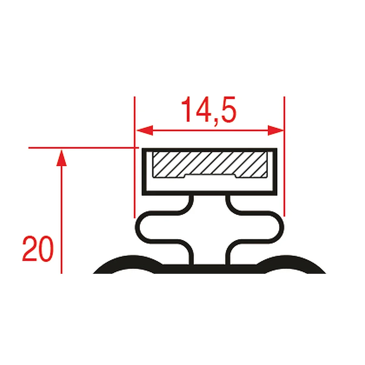 Profilsnit med 14,5 mm indstiksflange og 20 mm højde
