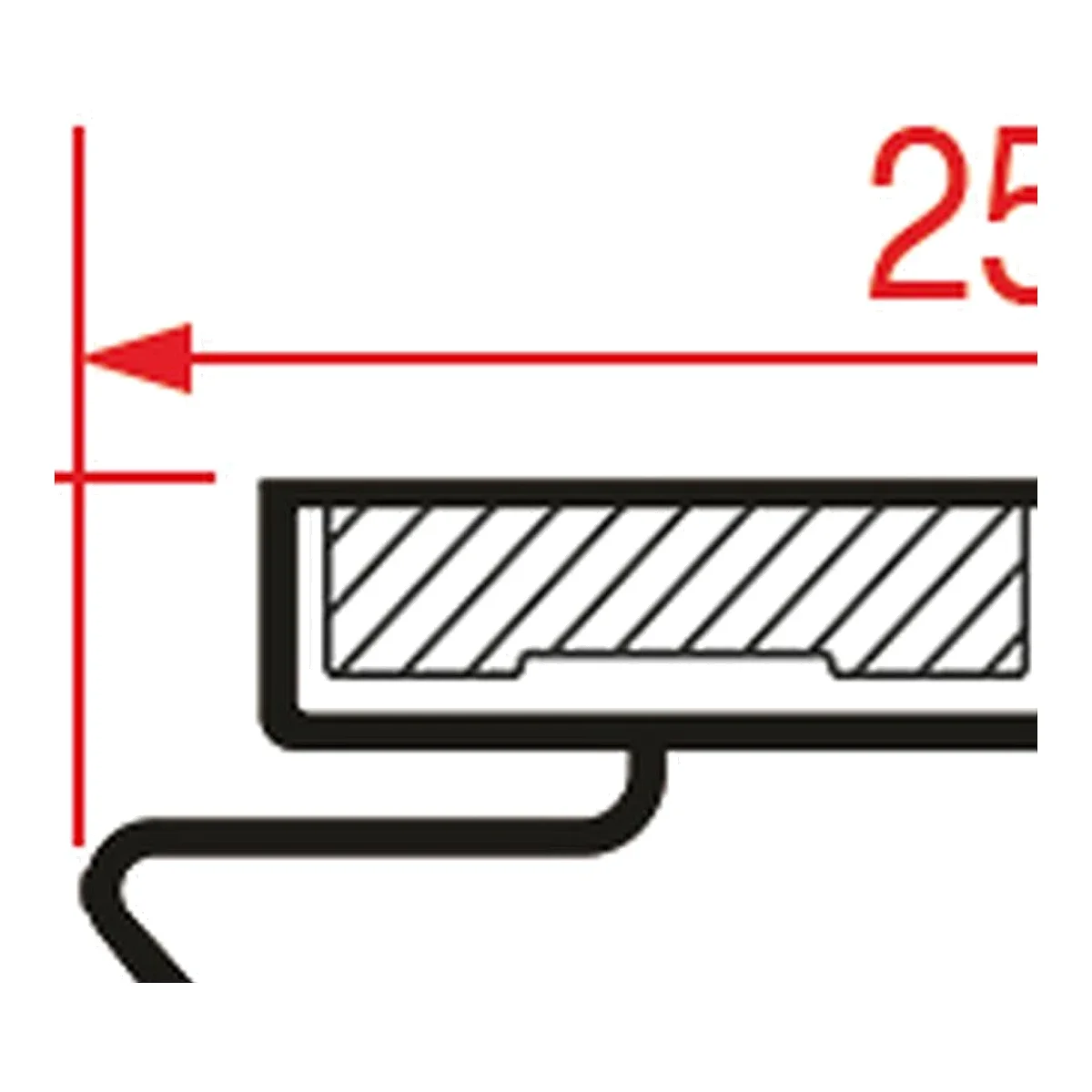 Detalje af magnetkammer i tætningsliste profil 1048, bredde 25 mm