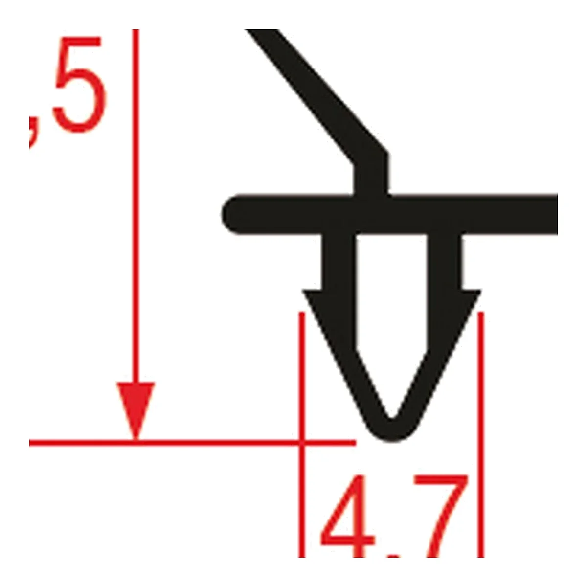 Detalje af indstiksfod 4,7 mm på tætningsliste profil 1048