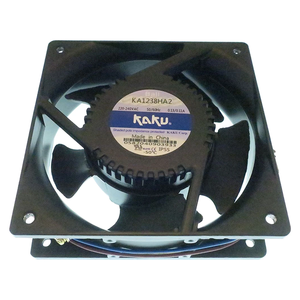 Sort axial køleblæser KAKU KA1238HA2 230V set forfra