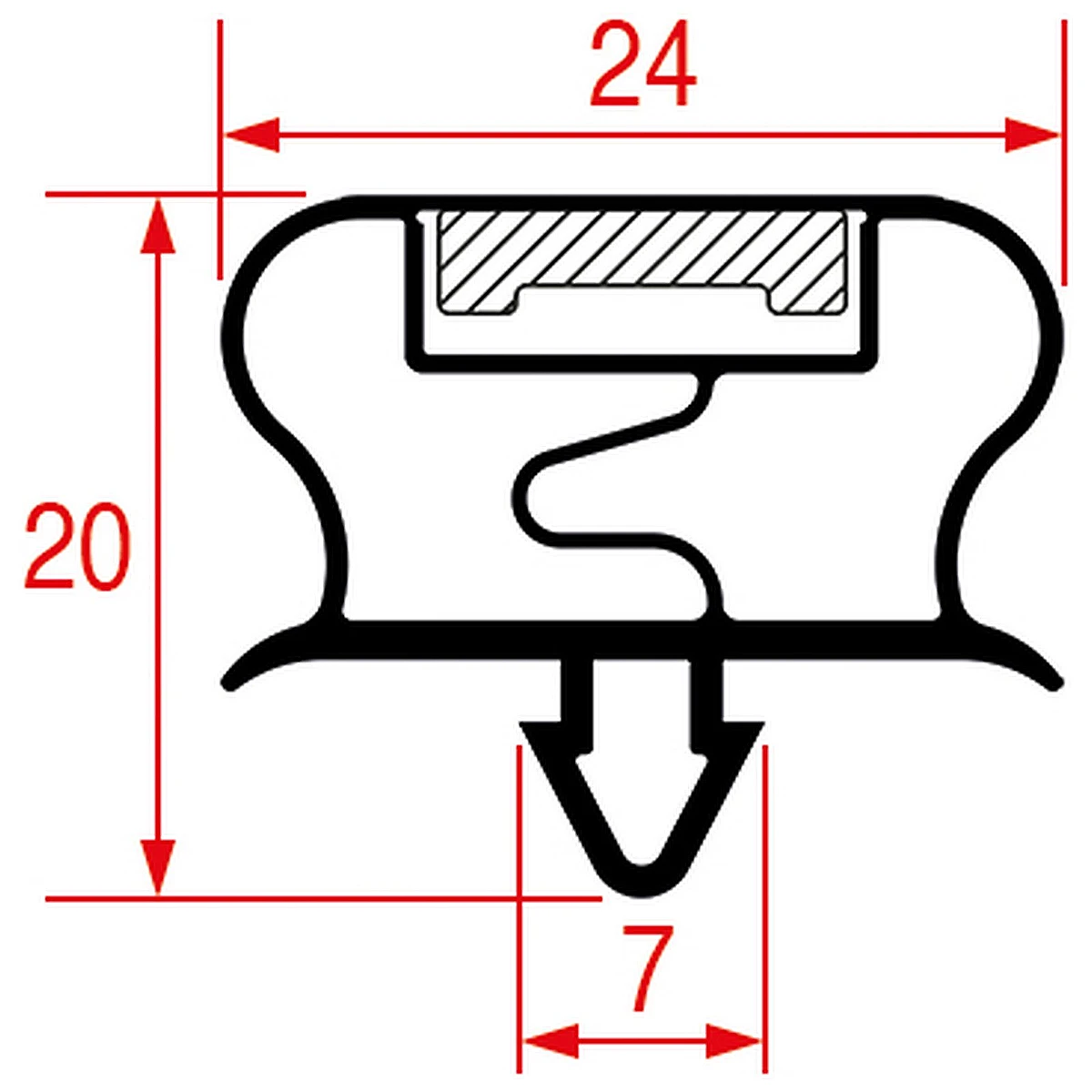 Profiltegning af 3-sidet tætningsliste profil 1019, 24 x 20 mm