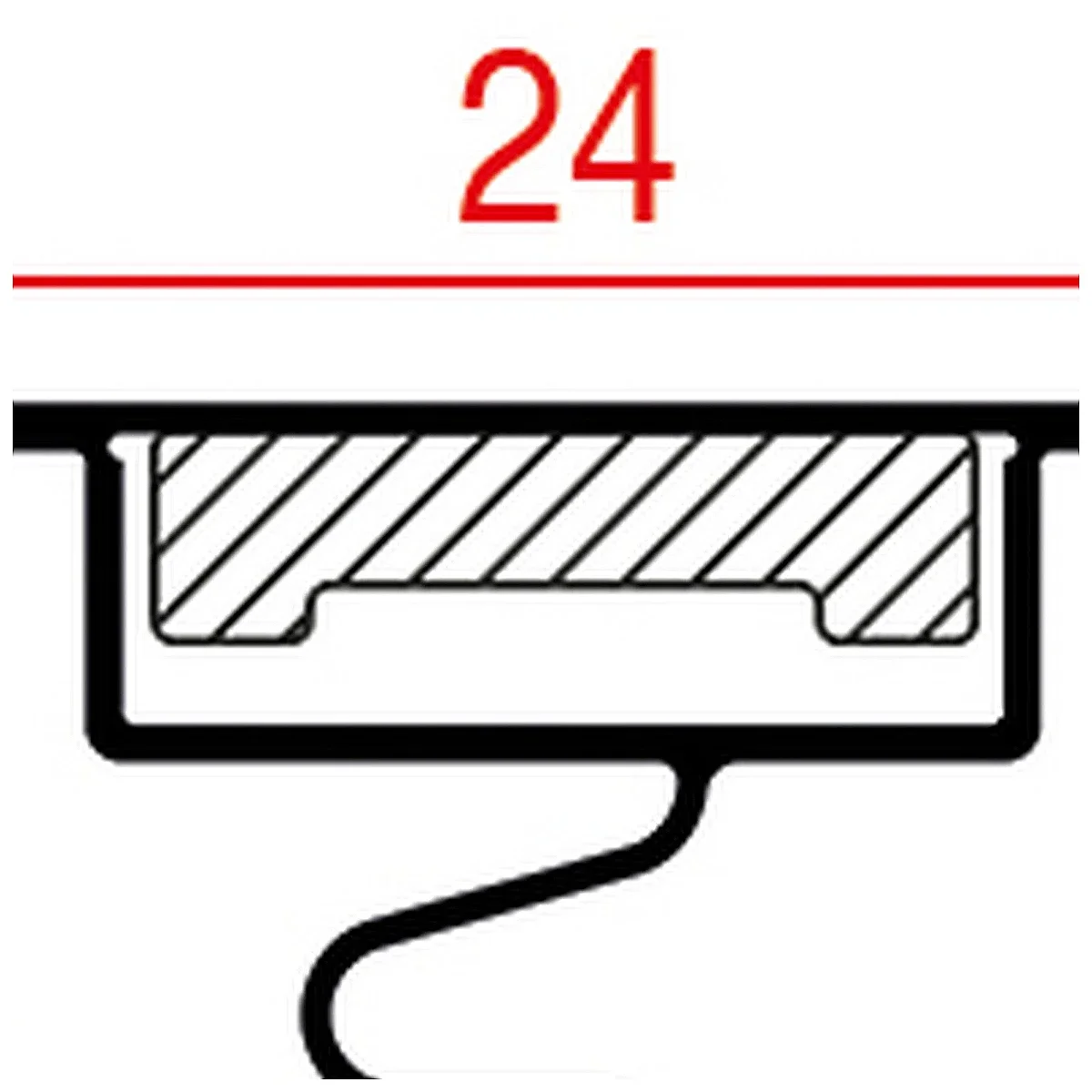 Detalje af tætningslistens magnetkammer, bredde 24 mm