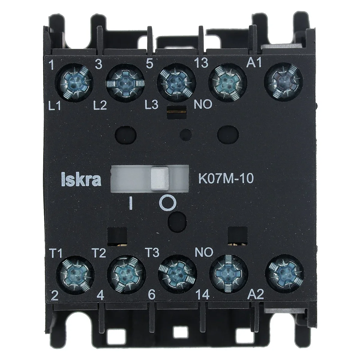 Kontaktor Iskra K07M-10 12 A 230 V set forfra med klemmemærkning