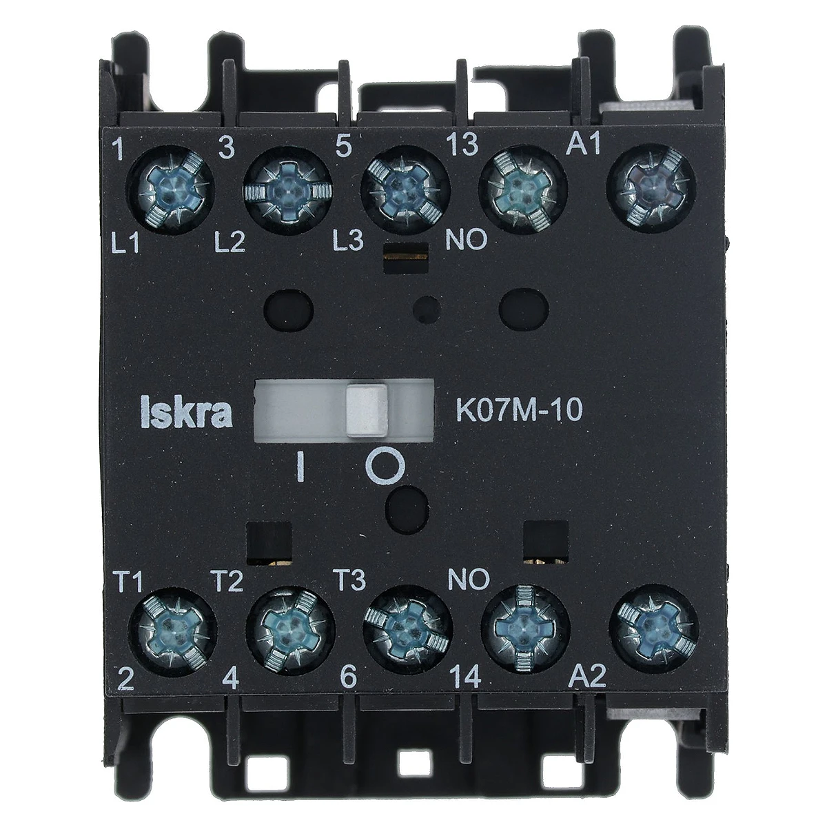 Kontaktor Iskra K07M-10 12 A 230 V set forfra med klemmemærkning