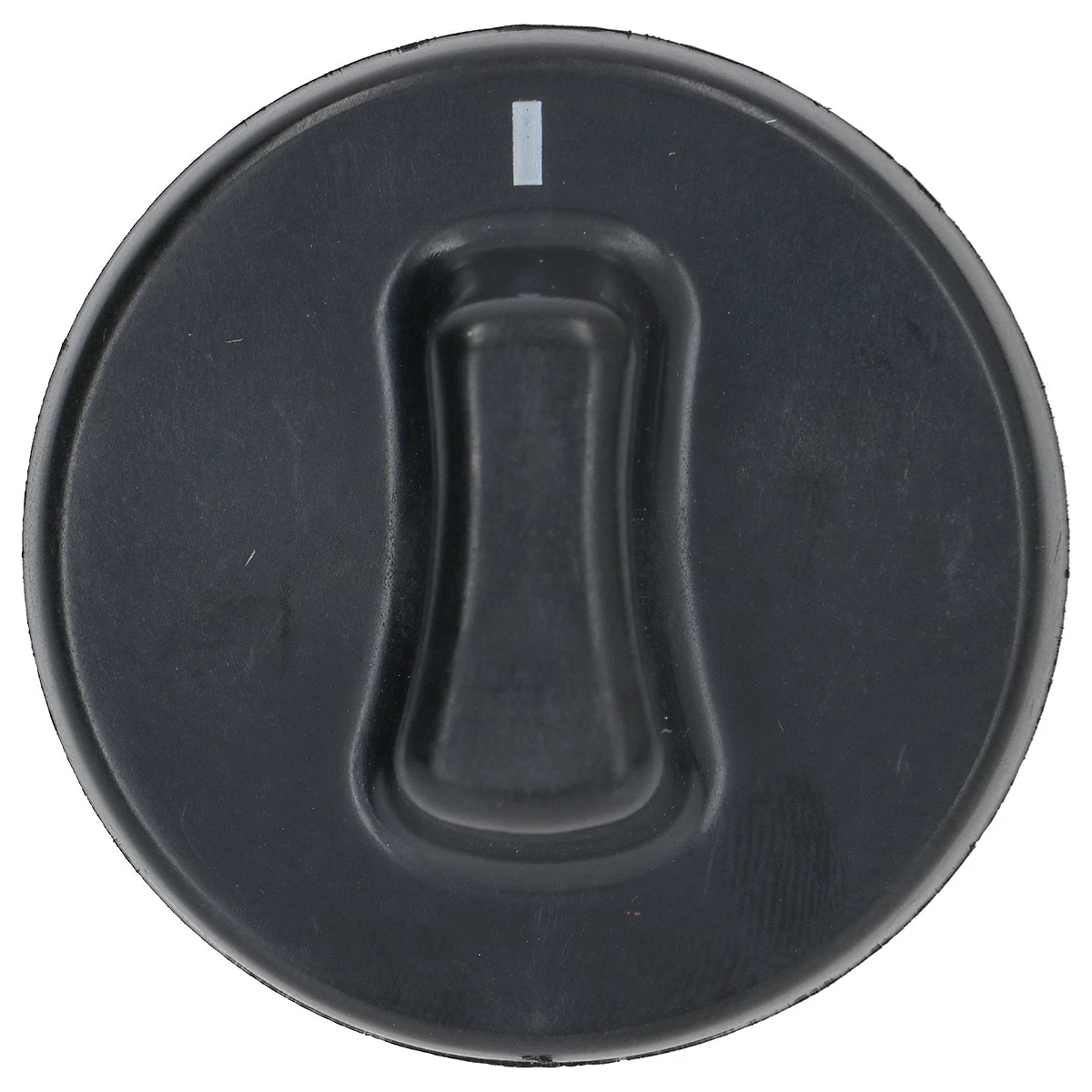 Sort betjeningsknop 52 mm i diameter set lige forfra