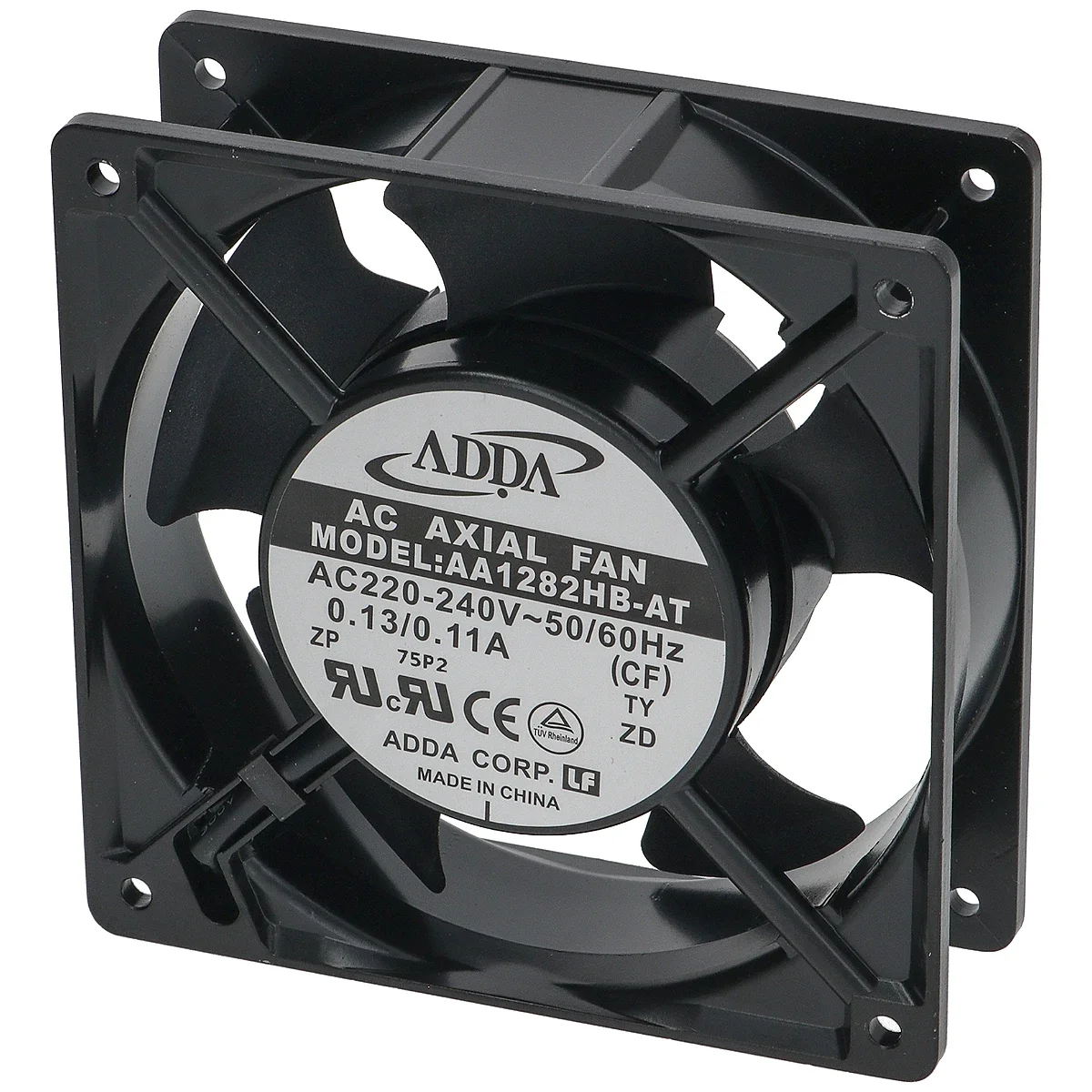 ADDA axialventilator 120 x 120 x 38 mm set forfra med typeskilt