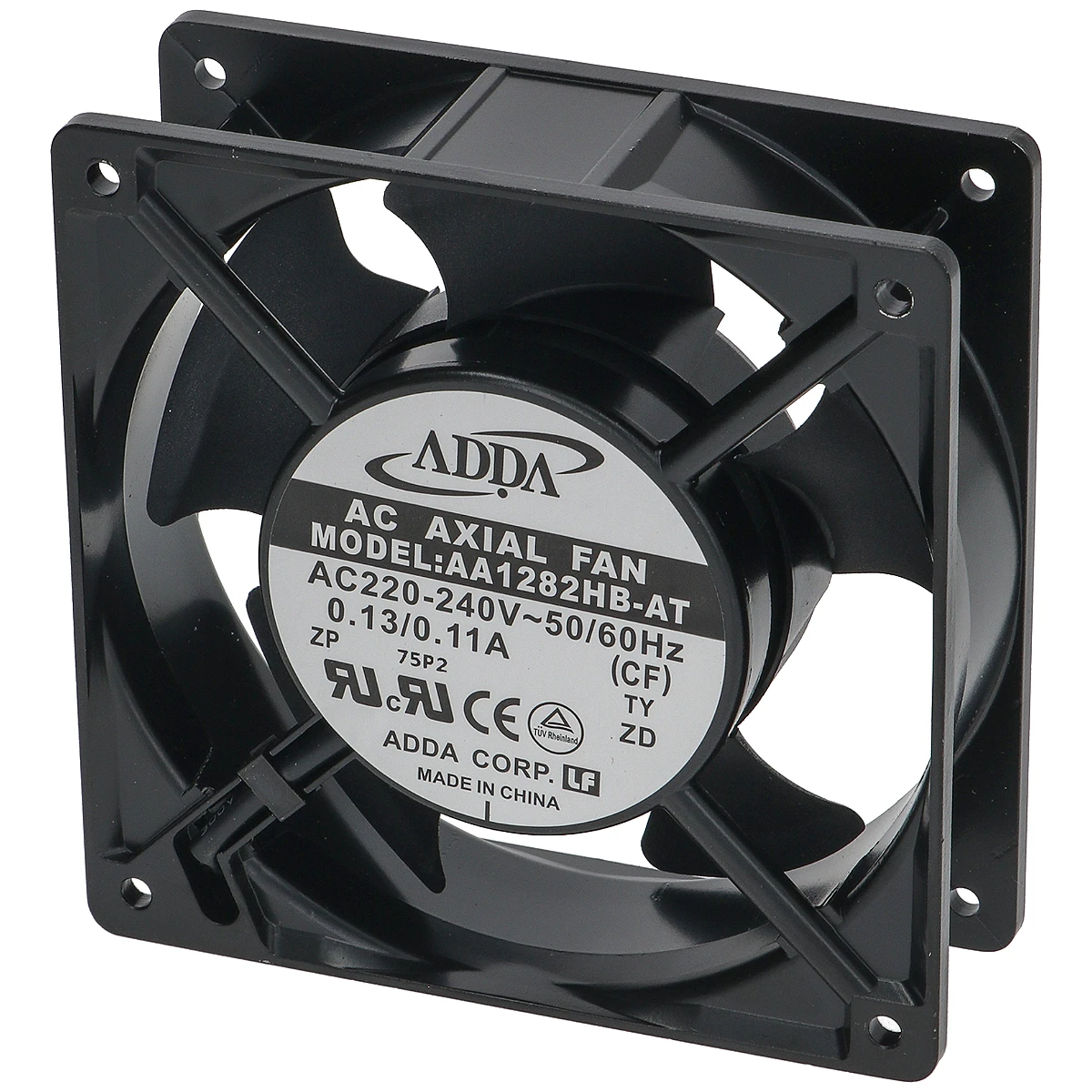 ADDA axialventilator 120 x 120 x 38 mm set forfra med typeskilt