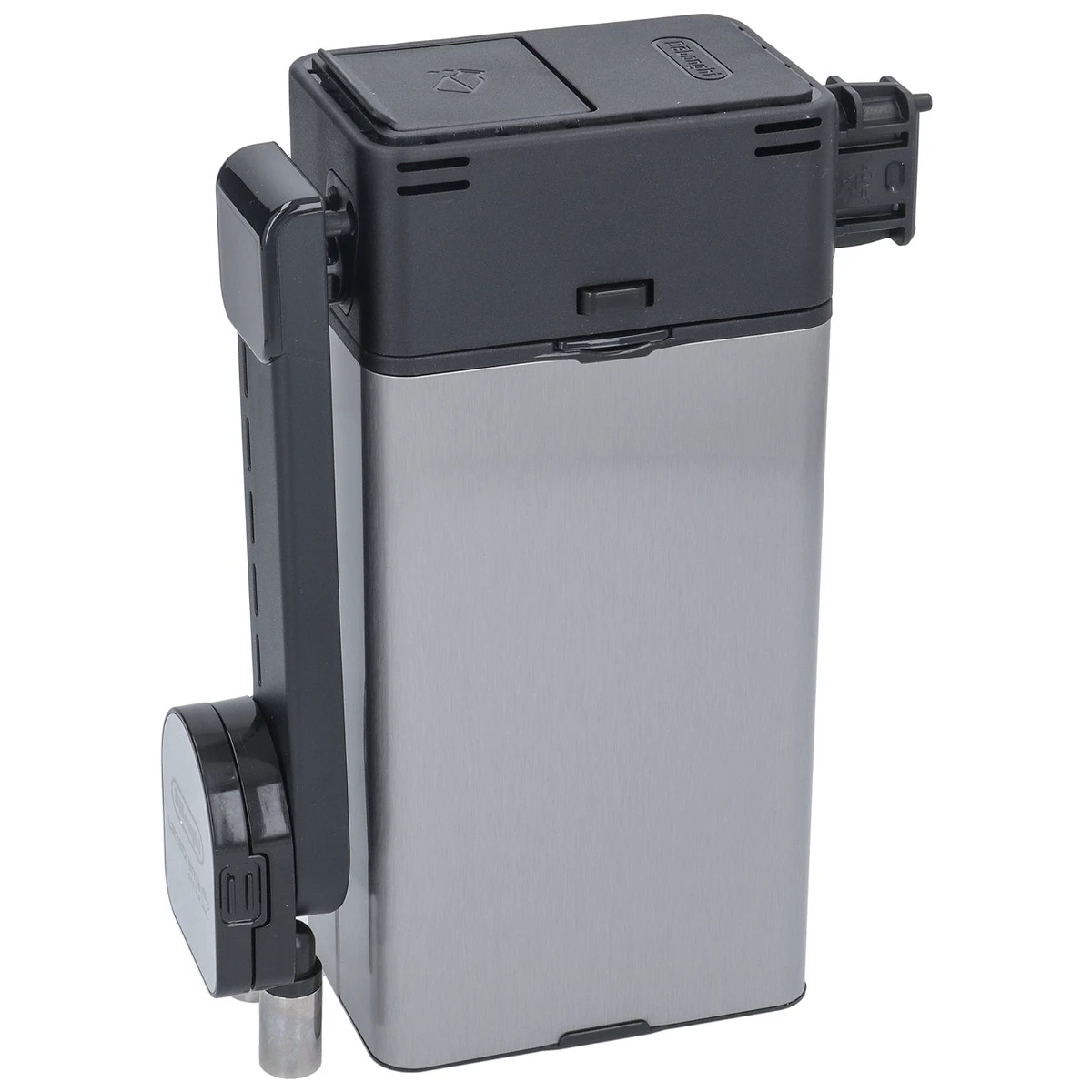 DeLonghi mælkekande DLSC020 i sort og sølv med låg set forfra