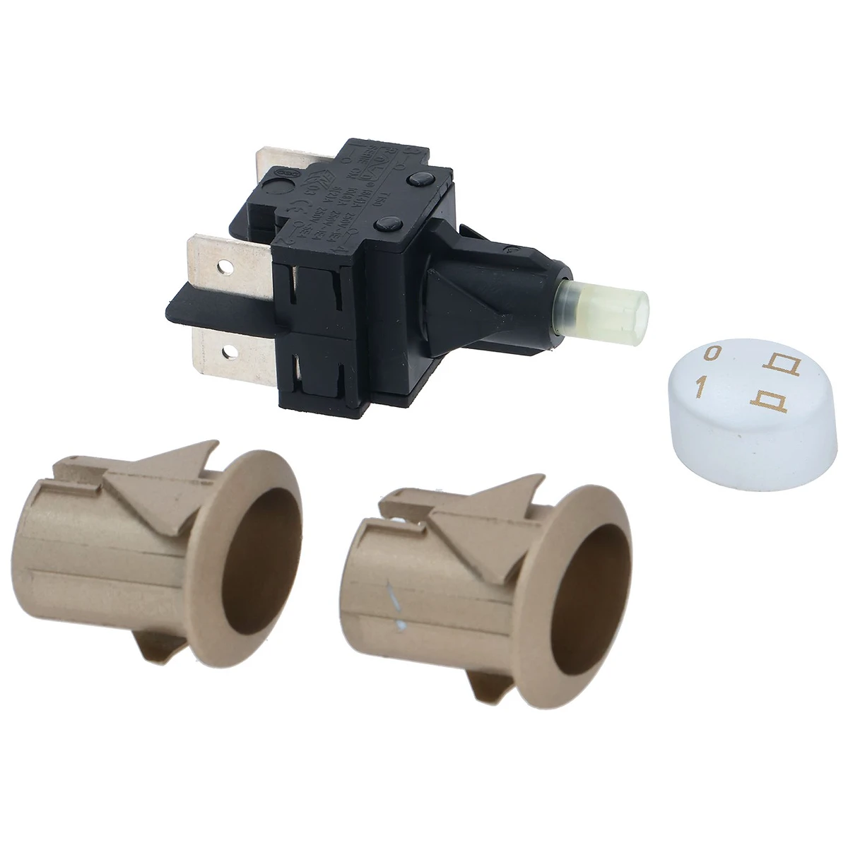 Bipolar afbryder-kit 16 A 250 V med bøsninger og lampe set forfra