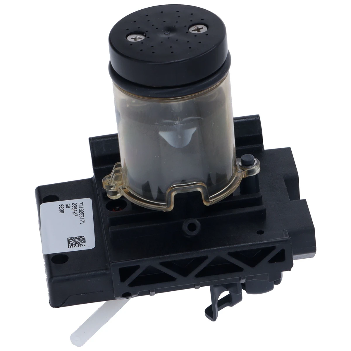 DeLonghi mekanoventil med pumpe og slange på holder set forfra