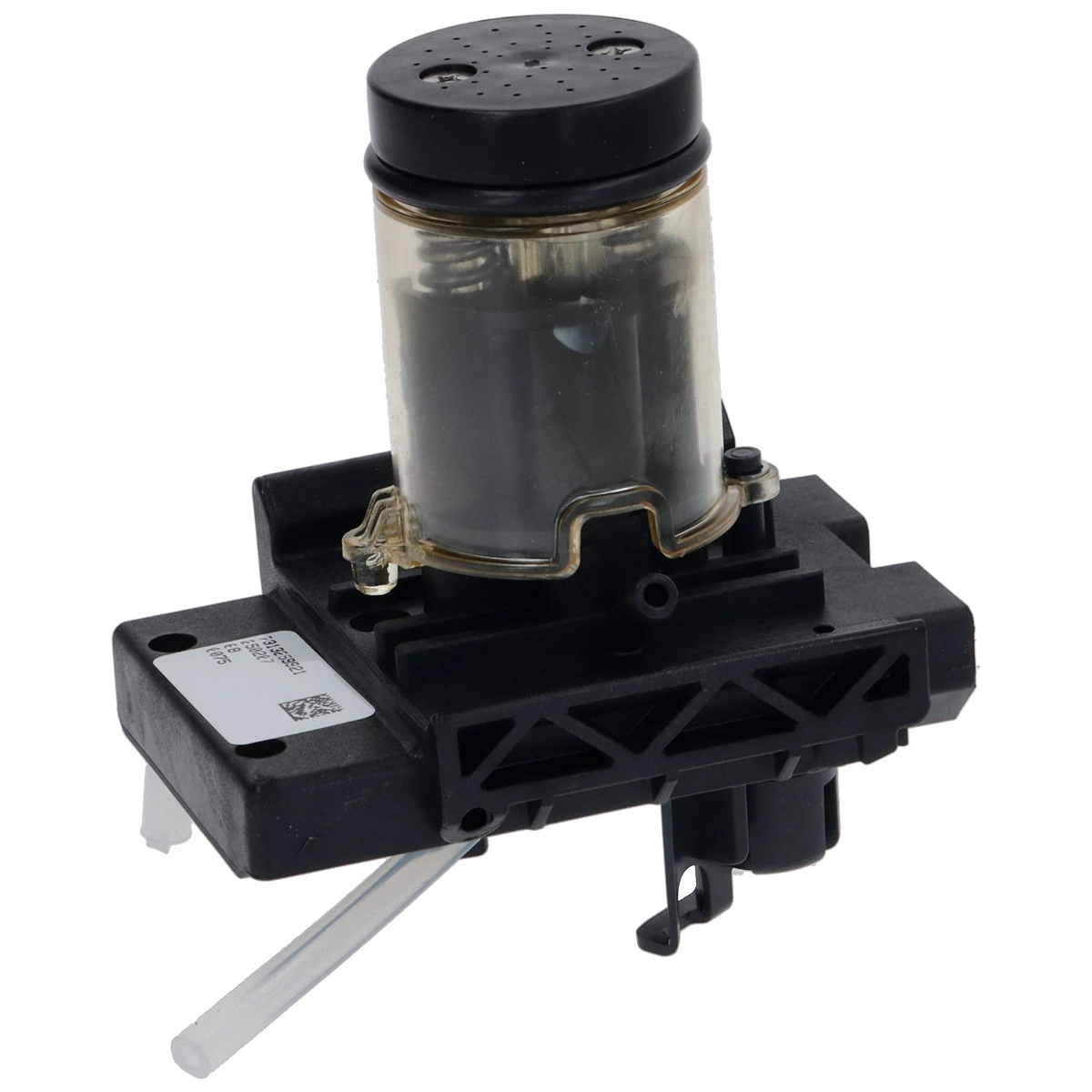 DeLonghi pumpe på sort holder med slange set forfra