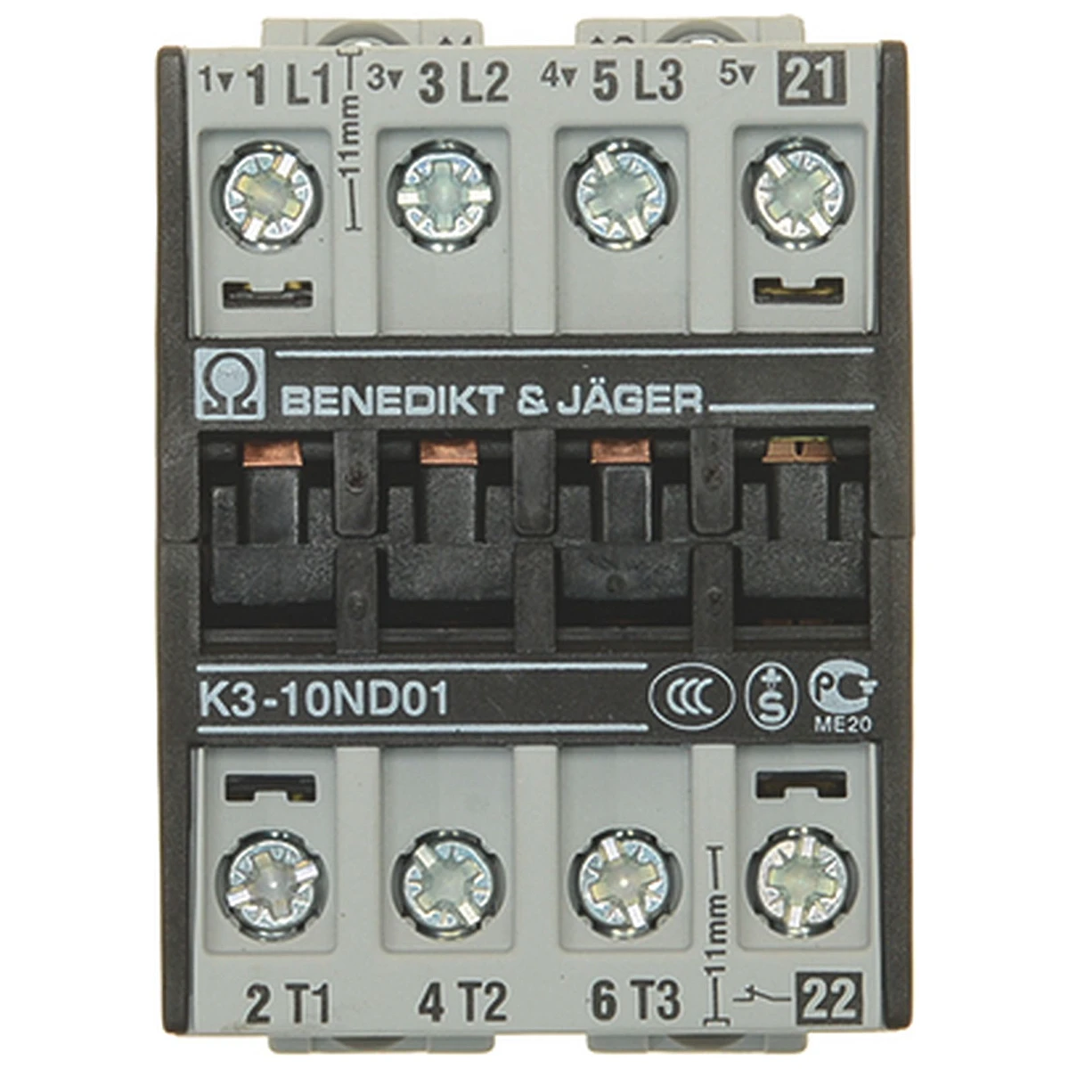 Benedikt og Jäger kontaktor K3-10ND01 med skrueterminaler set forfra