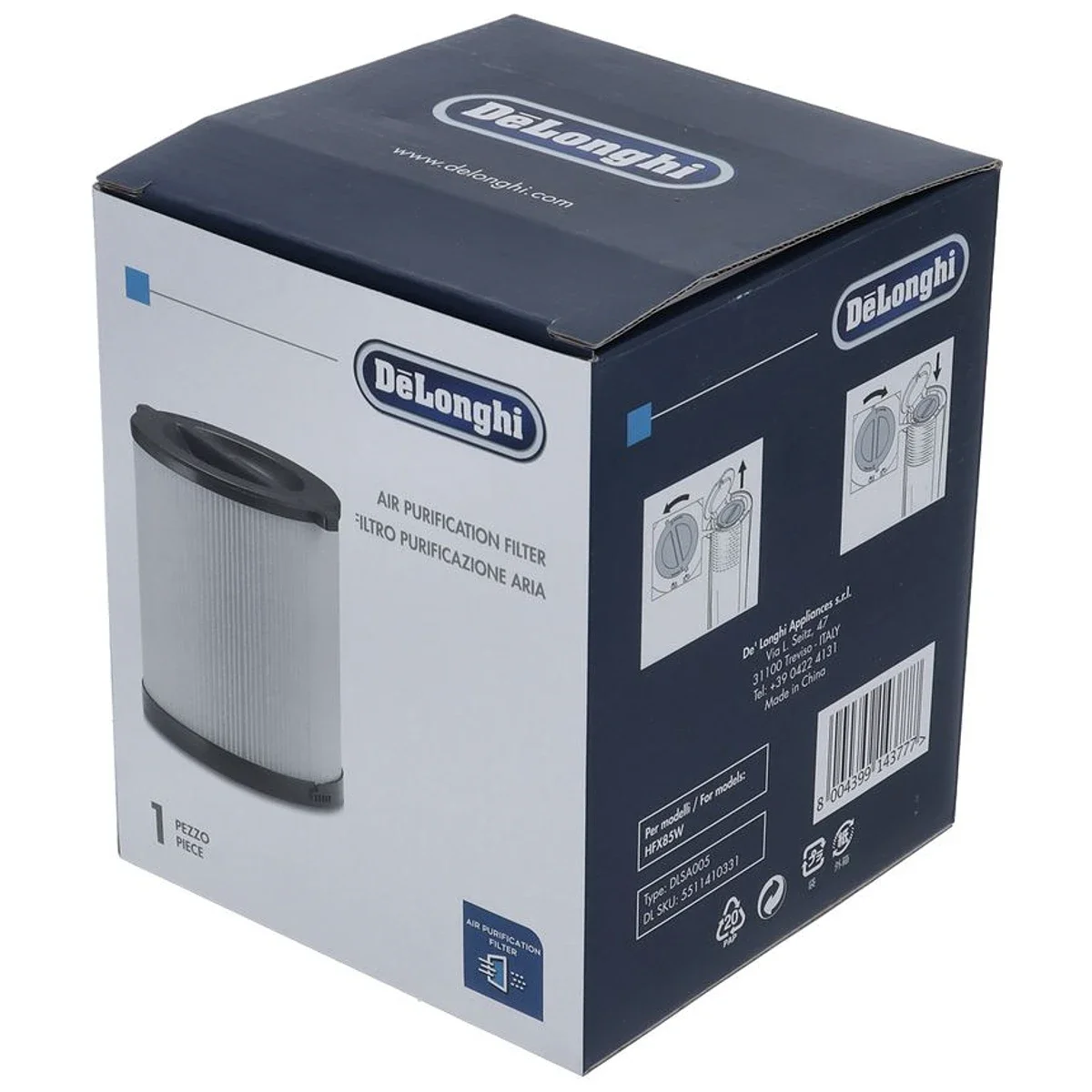 DeLonghi luftrensningsfilter DLSA005 set fra siden