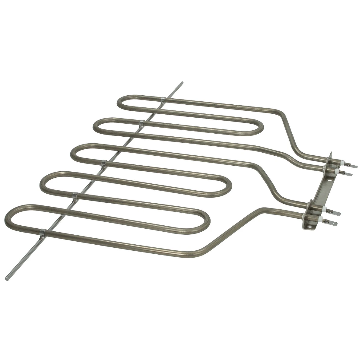 Slangeformet DeLonghi grill-varmelegeme i rustfrit stål set forfra