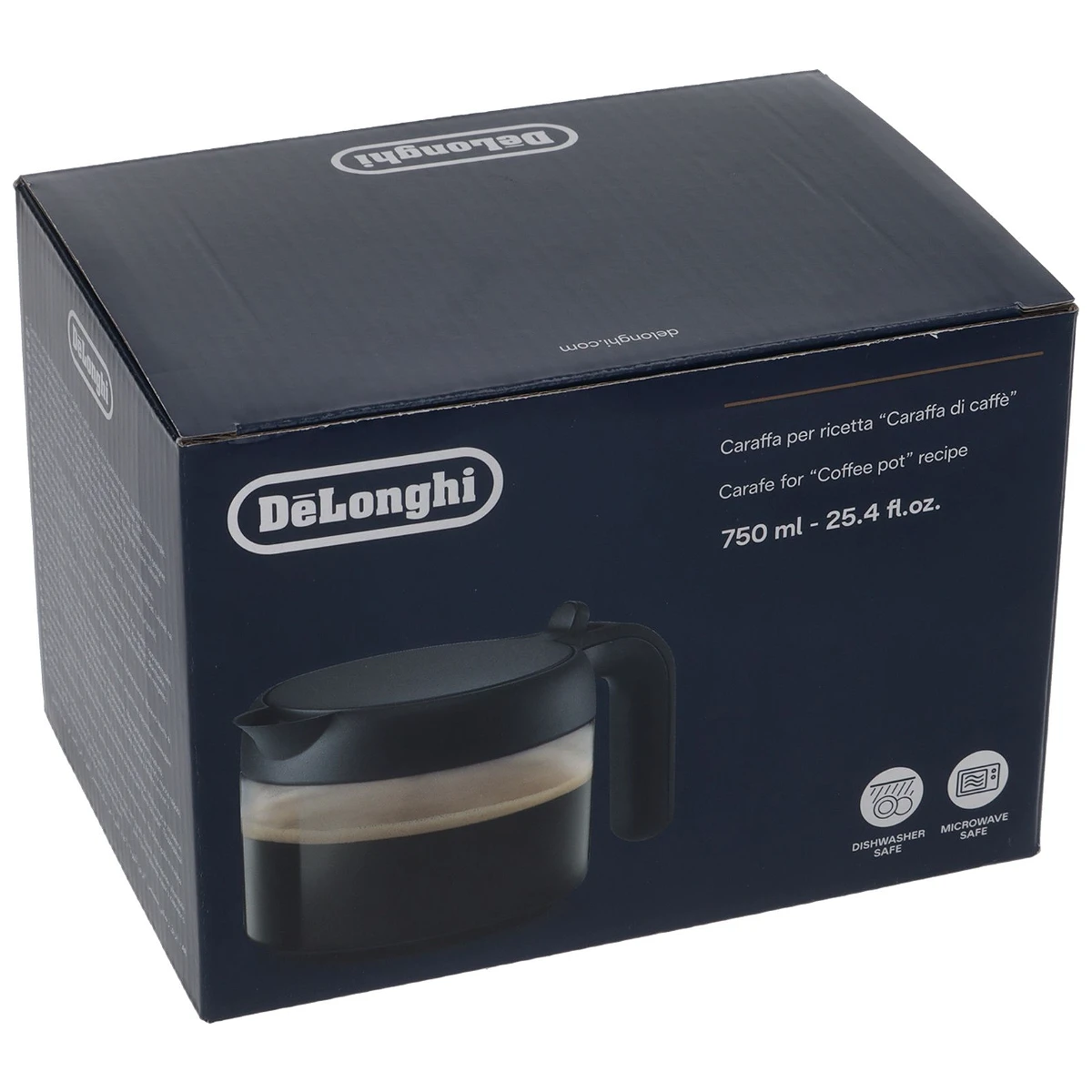 DeLonghi glaskande med sort låg og håndtag set forfra