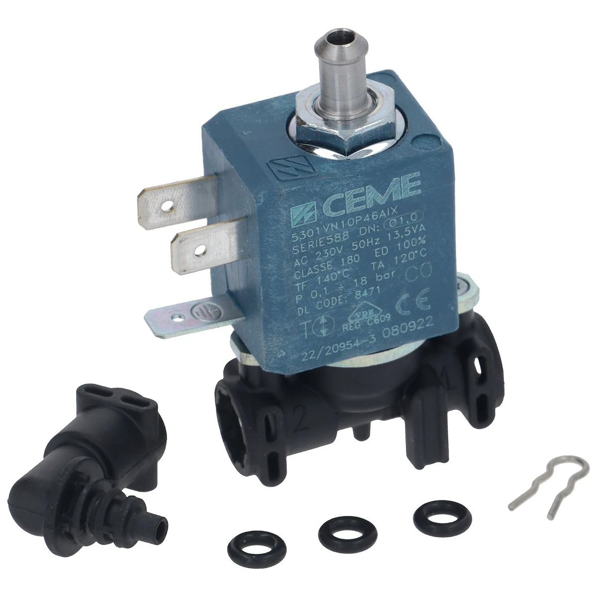 Ventil til DeLonghi – 4 mm, 230 V set forfra