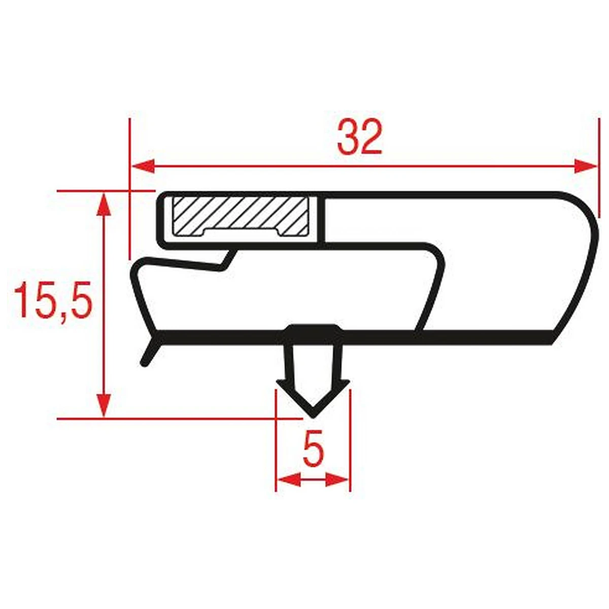 Fagor Dørpakning 395x593 mm til MFP2006 Køle-/Frysebord set forfra