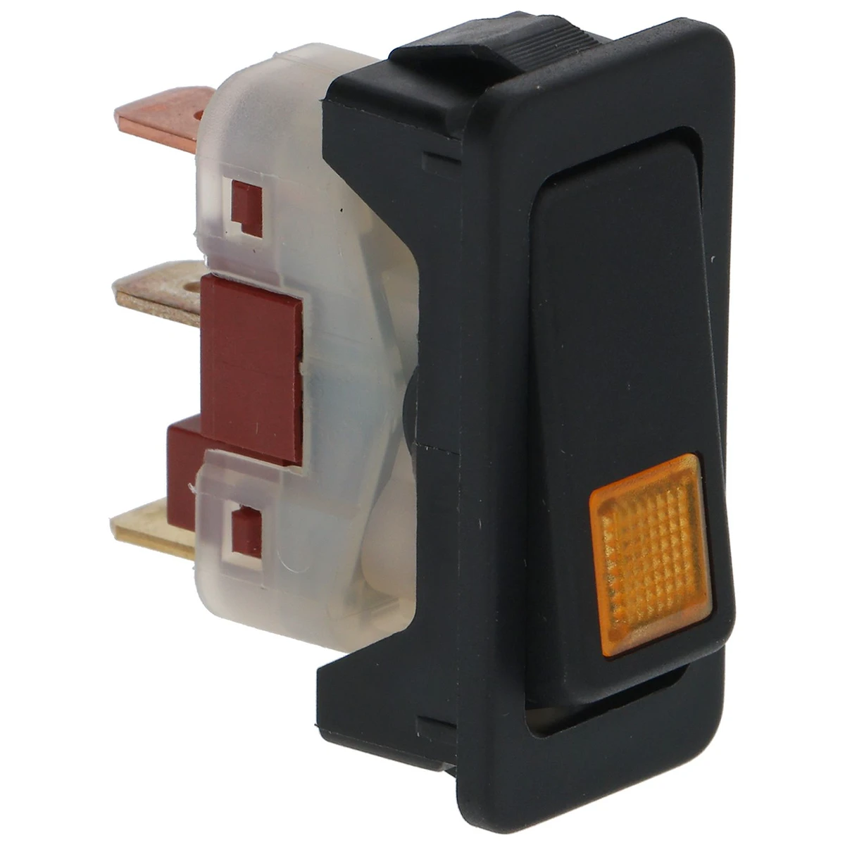 2-polet vippekontakt med greb sort 10A 250V med kontrollampe, indbygningshul 36x15 mm set forfra