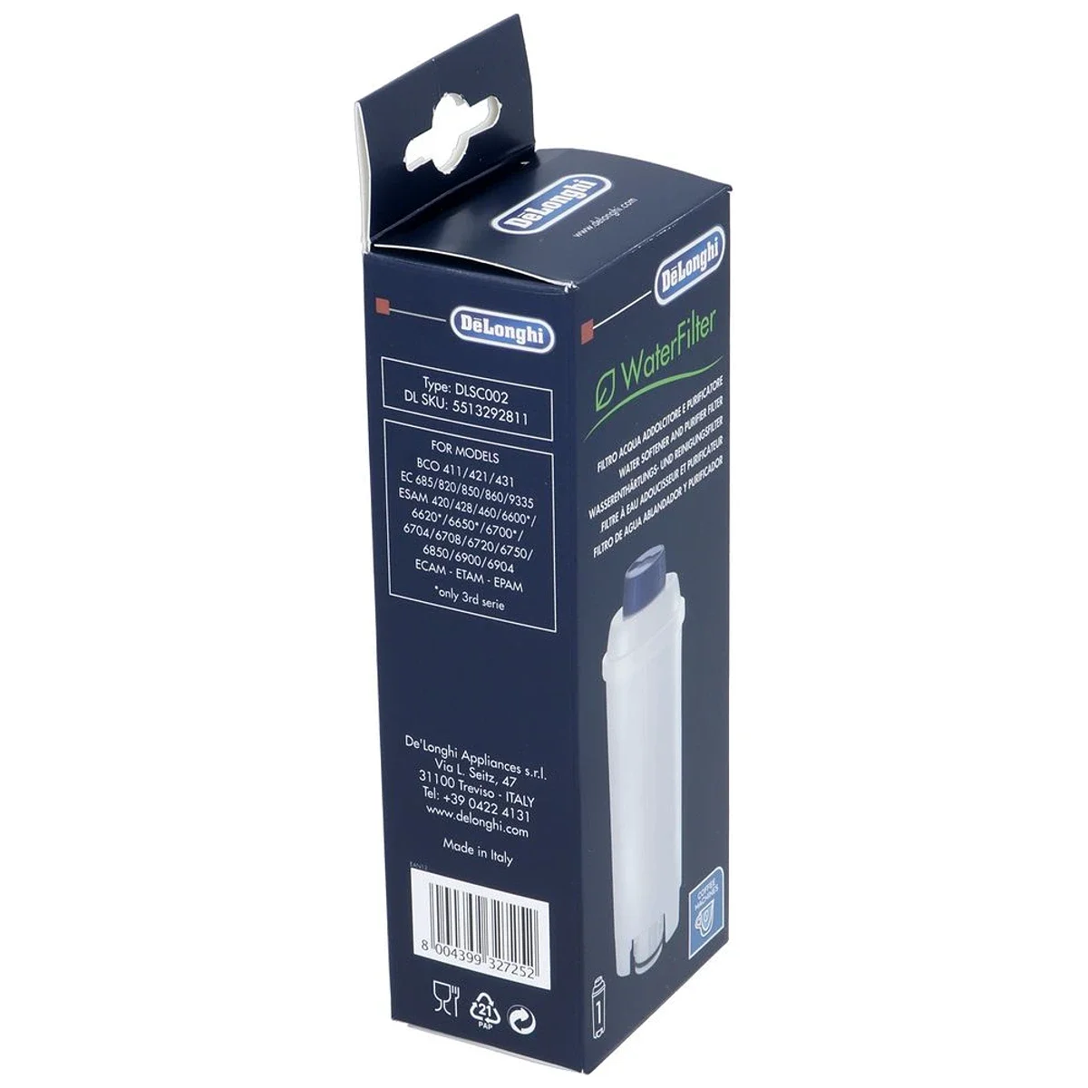 DeLonghi Vandfilter DLSC002 til Espressomaskiner – Original set fra modsatte side