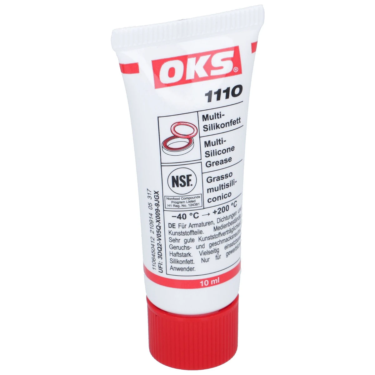 OKS 1110 Silikonefedt NSF H1 10 ml – Til O-ringe og Varmt-/Koldtvandsventiler set forfra