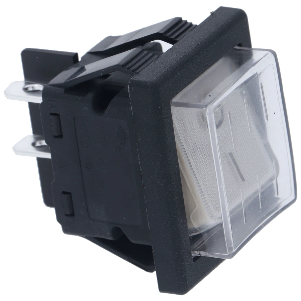 2-polet vippekontakt hvid 16A 250V momentfunktion, mærket 0 - I, indbygningshul 22x30 mm set forfra