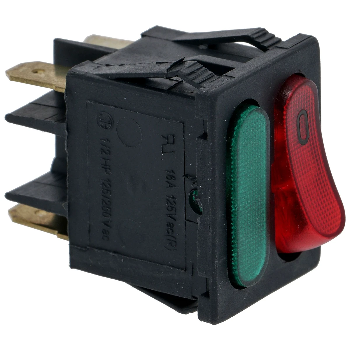 2-polet vippekontakt rød 16A 250V med kontrollampe, indbygningshul 22x30 mm – til PAVONI set forfra