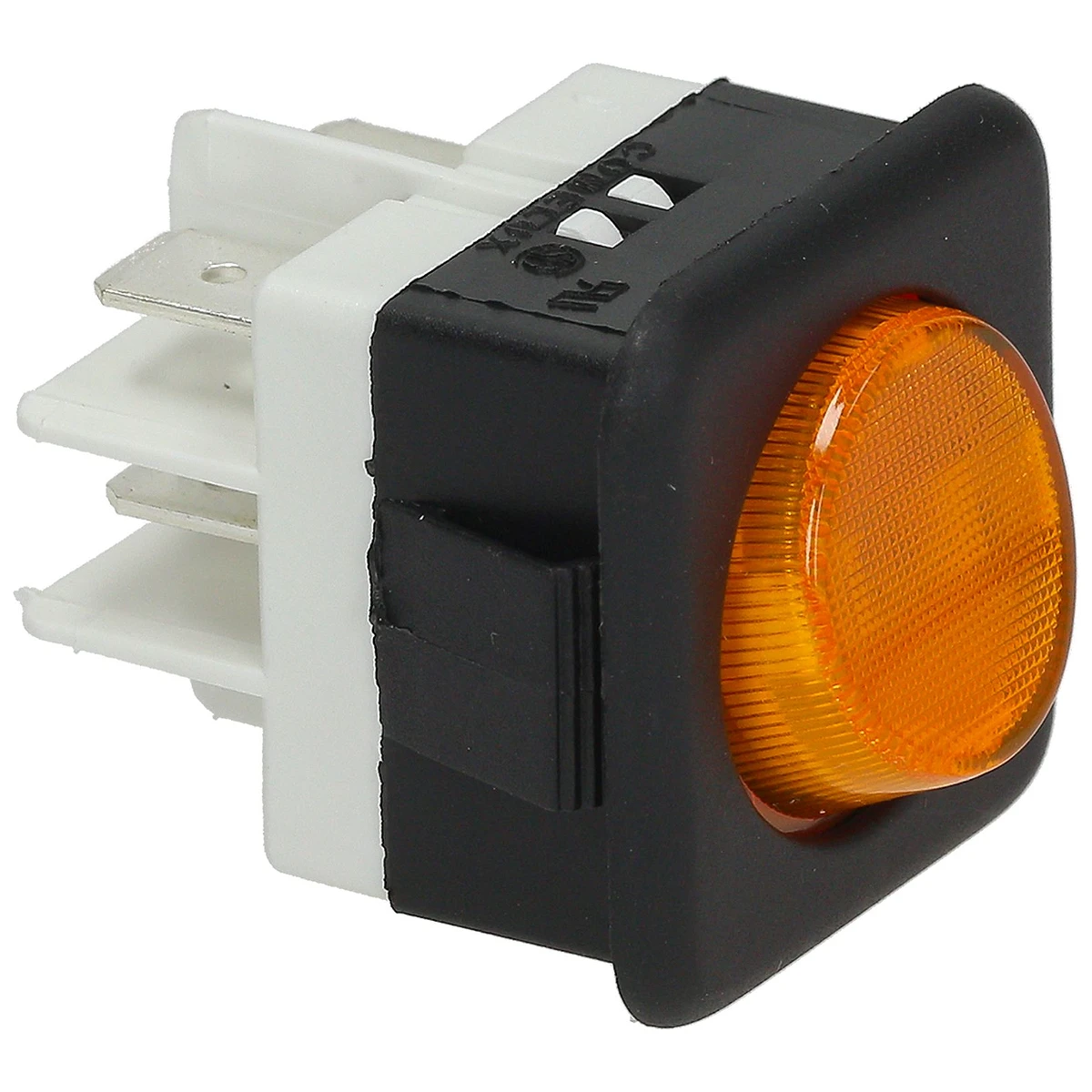 2-polet vippekontakt orange 16A 250V med kontrollampe, indbygningshul 25x27 mm set forfra